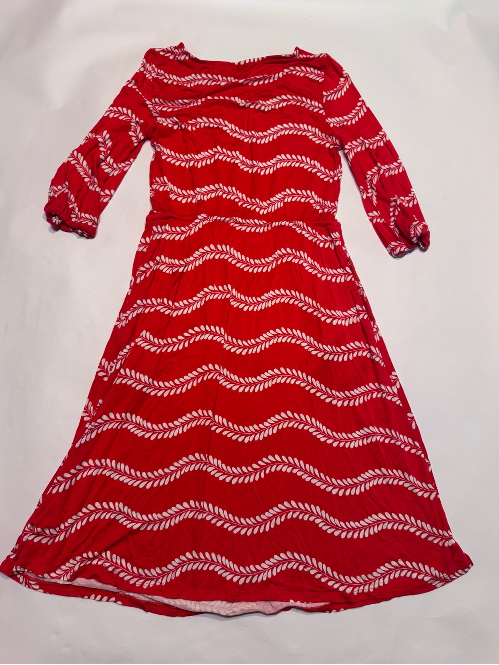 oden Talia Jersey Dress Red White Long Sleeve Cinch Tie Waist Classic 4 Long - Picture 3 of 7
